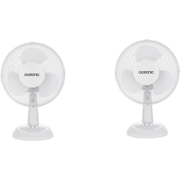 OCEANIC Pack de 2 ventilateurs de table 25 W - Ø 23 cm - 2 vitesses - Oscillant - Blanc