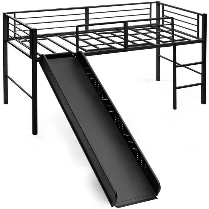 GOPLUS Lit Superposé avec Échelle à 2 Marches et Toboggan Amovible,Lit Mezzanine avec Garde-corps de Sécurité Charge Max 150KG,Noir