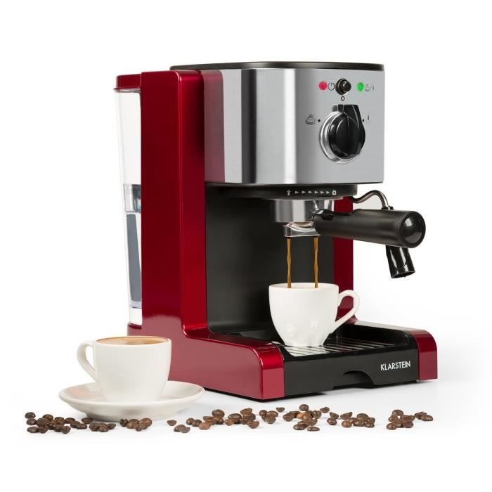 Klarstein Passionata Rossa 20 Machine à café expresso pression 20 bars - Mousseur de lait pour capuccino - Pour 6 tasses - Rouge