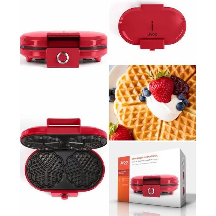 Appareil à gaufres rouge en forme de cœur 10 pièces par fournée antiadhésif Poignée thermorésistante