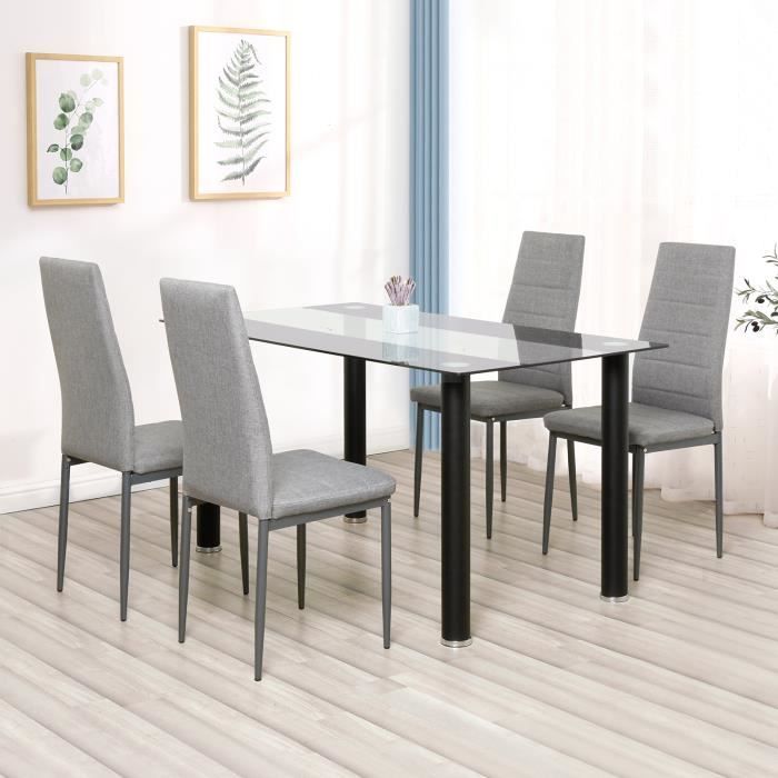 Lot de 4 chaises de salle à manger en simili, Chaise de cuisine,Tissu, Style contemporain, gris, 4pcs-Mondeer