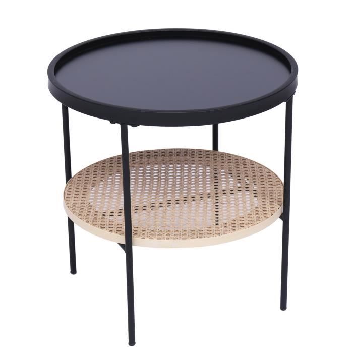 Table Appoint Bout de Canape Meuble Industriel Rond Cannage Rotin - 45 x 45 x 45.5 (cm) - KIRYUMERE