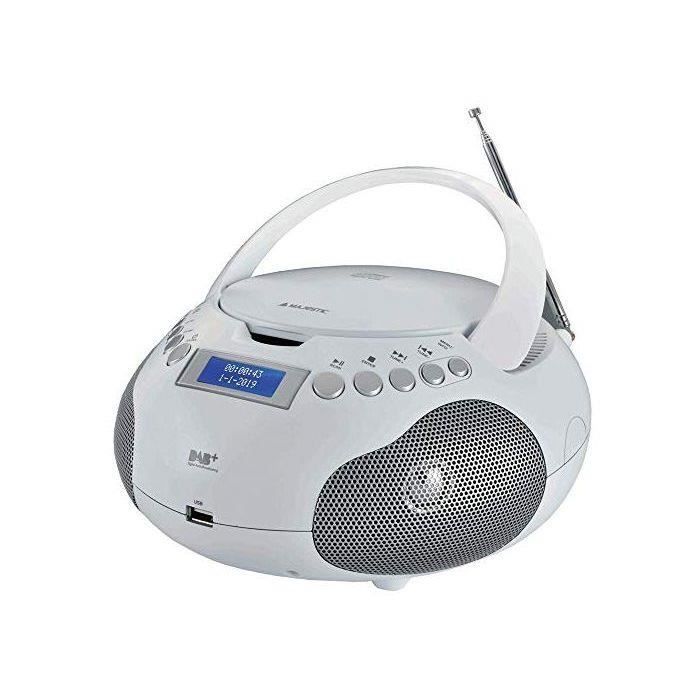 Majestic AH-265 Dab Box Portable avec Radio Dab/Dab+/FM stéréo, Lecteur CD/MP3, entrées USB/AUX-in, Blanc