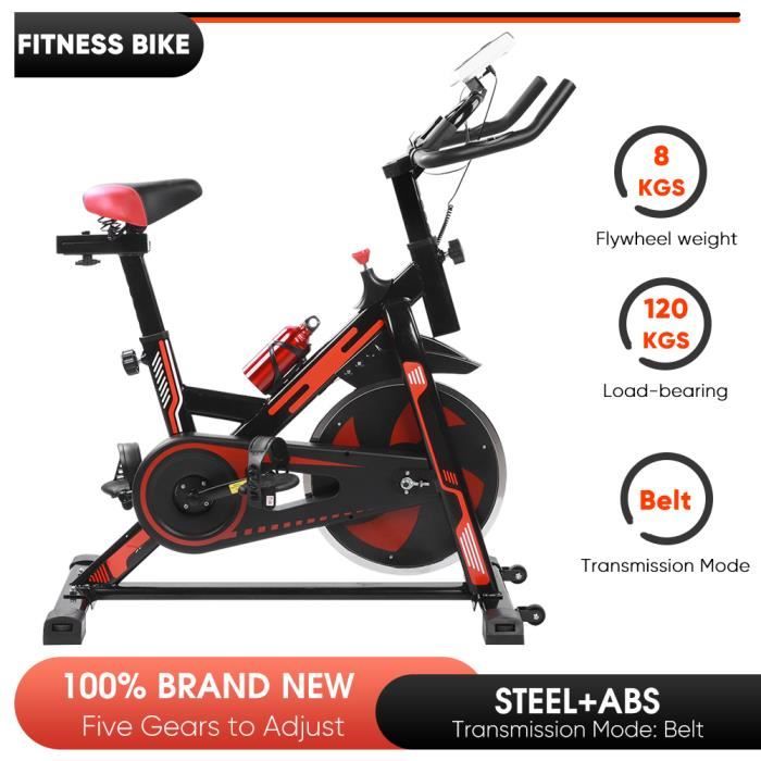VGEBY Velo Biking Spinning ,Velo d'appartement Interieur Entrainement avec Porte-Bouteille Volant+Roue inertie 8kg HB115 Bon Matérie