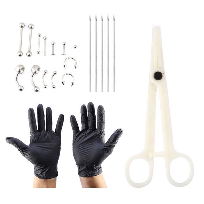 Zerone Perçage de bijoux 20 pcs/Ensemble Trousse d'Outil Aiguilles Pince à Bagues de Perçant pour Langue Nez Corps
