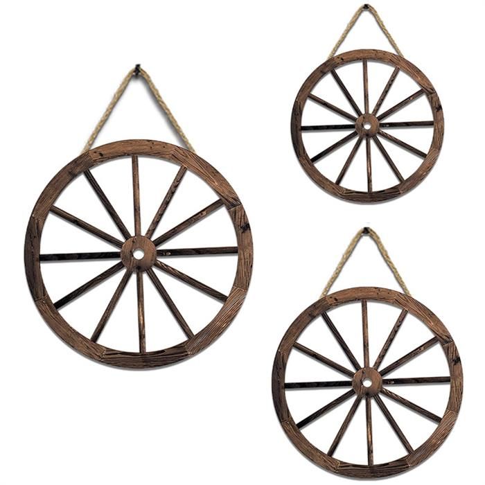 LOT DE 3 Roues De Chariot En Bois Décoration Murale Ferme