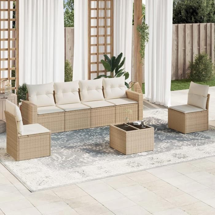vidaXL Salon de jardin 7 pièces Résine tressée - vue 5