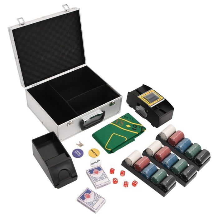 VidaXL Coffret Poker – 1000 Jetons Laser + 6 Dés + 3 Jeux De Cartes – Coffret Aluminium 53 X 37 X 6,7 Cm