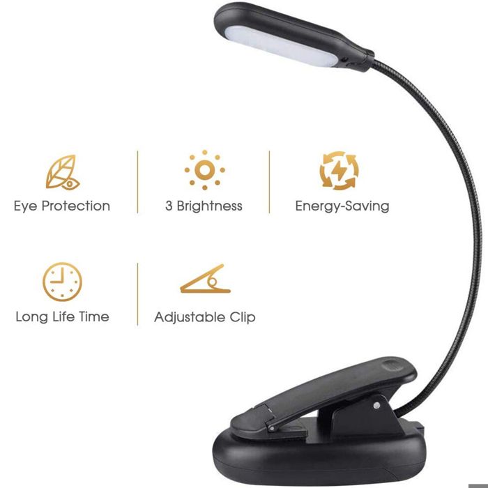 Lumière de livre RechargeableClip LED sur la lumière de lecture3 couleur 3 luminositéjusquà 60 heures lecture soins oculaires.