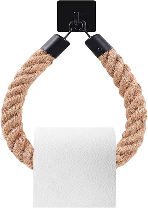 Porte-rouleau WC En Bois Et Corde – Sans Perçage, Adhésif Inclus, Style Vintage Pour Salle De Bain