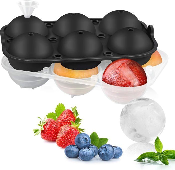Moule à Glaçons BAYLI XXL Silicone Noir Avec Couvercle - 4 Boules