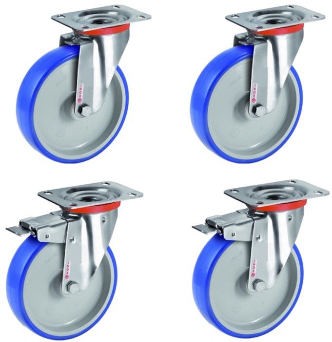 CASCOO SETSHSH125BAU5D0N Lot De 4 Roulettes Pivotantes En Aluminium Et Polyuréthane Diamètre 125 Mm Charge Maximale 1200 Kg