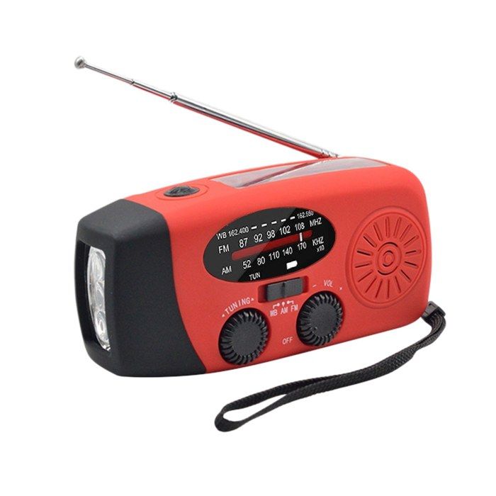 Radio solaire à manivelle avec lampe de poche LED, radio météo AM/FM
