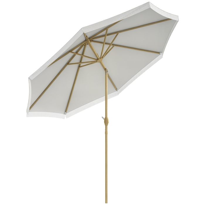 Outsunny Garten-Sonnenschirm, 265x244 Cm, Neigbar Mit Kurbel & Fransen – Bohemian Style, Metallgestell, Weiß