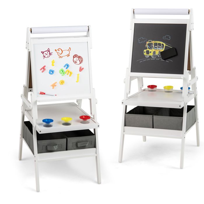 Homasis Tableau Blanc En Bois 3 En 1 Pour Enfants Avec Espace
