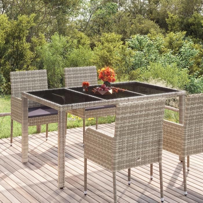 Remise Table de jardin - JILI HOT - dessus en verre Gris 150 x 90 x 75cm Résine tressée JM2025 1865188
