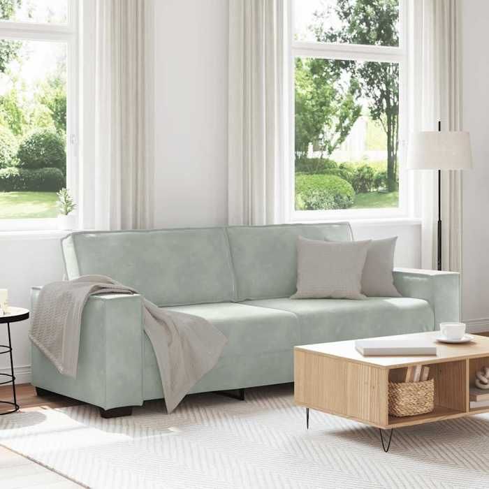 vidaXL Canapé 3 places Gris clair 220x78x84 cm Velours canapé canapé trois places canapé 3 places en velours divan 4105030