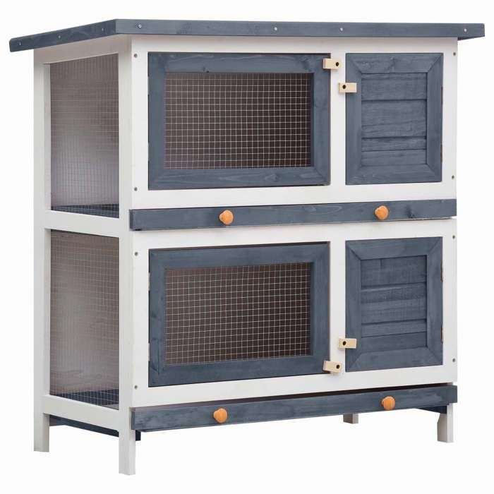 Meilleurs prix pour Clapier d'extérieur avec 2 Etages Gris et Blanc Bois 90x45x90 cm Cage à Lapins Multiples Utilisations Maison Lapin Enclos