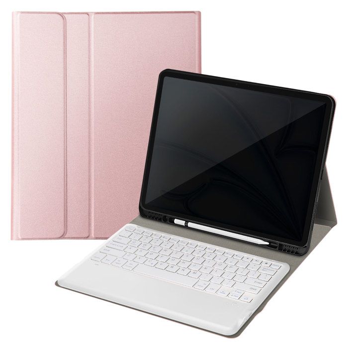 Clavier QWERTY Bluetooth pour iPad Pro 12.9 et Air 13 avec Étui Clapet Rose Champagne