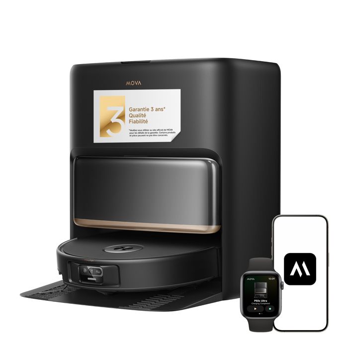Robot Aspirateur - MOVA - P50s Ultra - 24000 Pa - Navigation FlashPulse™ - Double Brosse TroboWave™ - Mova