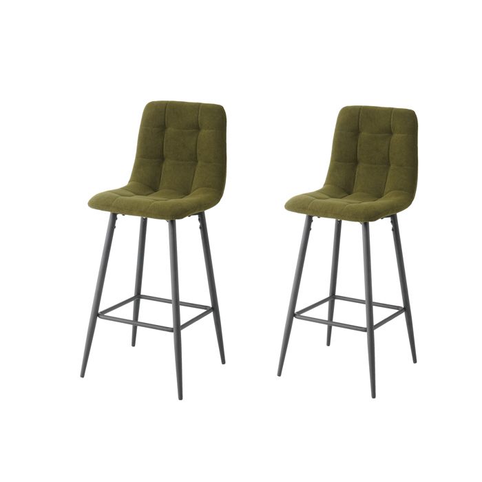 Lot de 2 tabourets de bar avec dossier - tissu coloris vert- hauteur assise 65 cm - CURIO