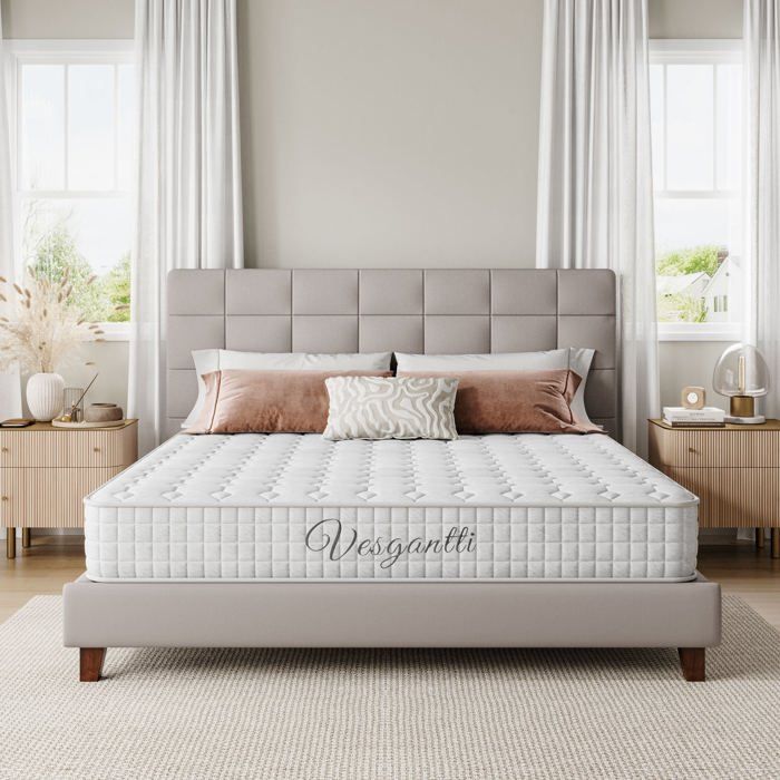 Vesgantti Matelas 140x190cm 24cm Épais Hybride Ressorts Ensachés & Mousse Mémoire 7 Zones Confort Certifié Oeko-Tex