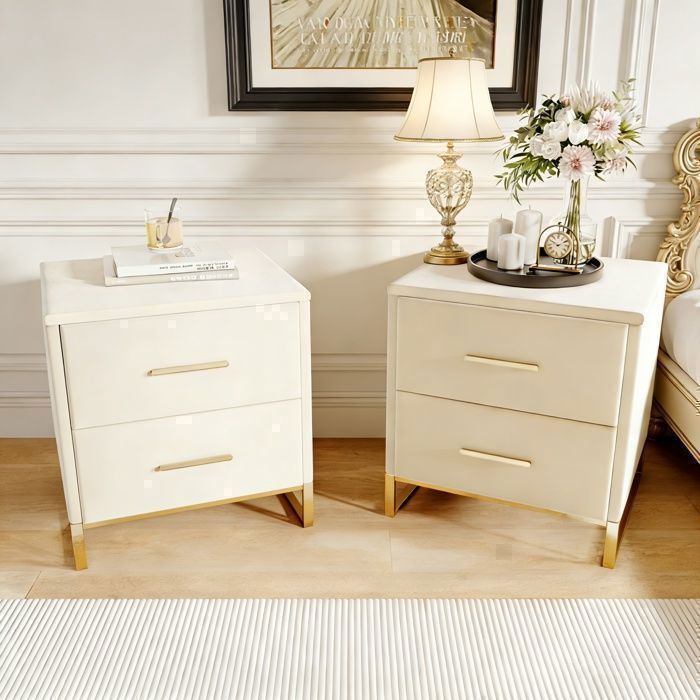 Lot de 2 Table de Chevet Table de de chevet beige velours avec 2 tiroirs Armoire de Chevet Meuble de chambre Table de Nuit