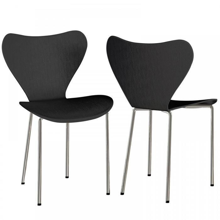 Lot de 2 Chaises de Salle à Manger en Plastique - Empilables - Avec Dossier - Pieds en Métal - 45 5X40X82 5 cm - Noir