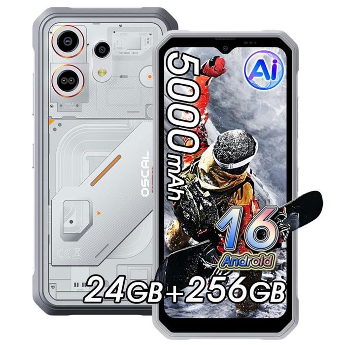 OSCAL MARINE 3 Téléphone Portable Incassable 6.56" Android 16 24Go+256Go 5000mAh Android smartphone 4G,NFC,Dual SIM - Blanc - Cdiscount Téléphonie