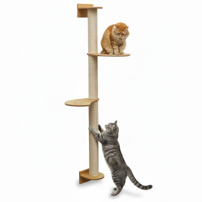 Comparer les prix de 130 cm Arbre à Chat Mural avec 2 Plateaus - Poteau à Griffer - Griffoir en Sisal