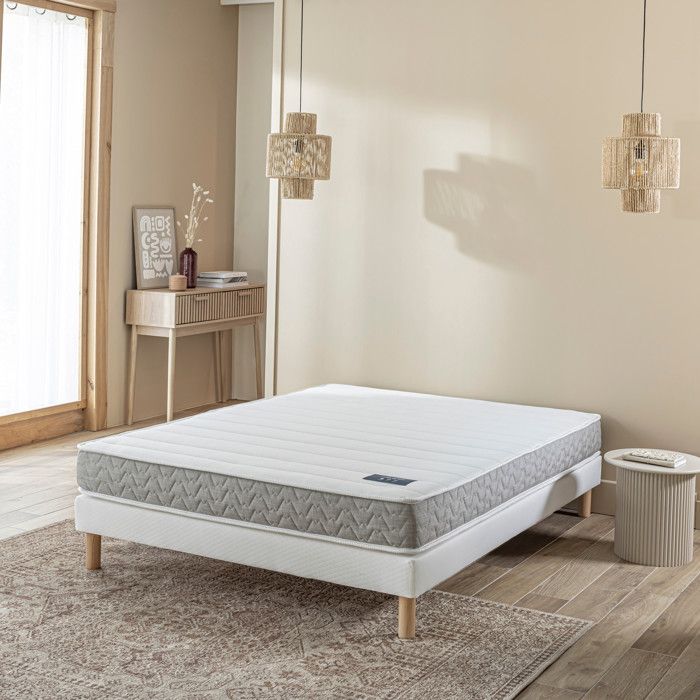 Ensemble sommier et matelas 140x190 cm mousse HR ferme Terre de Nuit Absolu 2.0 Blanc Ensemble sommier et matelas 140x190 cm mousse HR ferme Terre de Nuit Absolu 2.0 Blanc