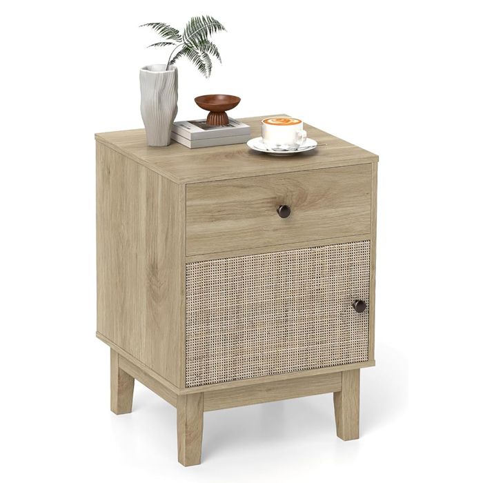 GIANTEX Tables de Chevet Cannage- Table dAppoint- Tiroir- Armoire à Porte en Rotin- Pieds en Pin- 40x39x55cm- GIANTEX Tables de Chevet Cannage- Table dAppoint- Tiroir- Armoire à Porte en Rotin- Pieds en Pin- 40x39x55cm-