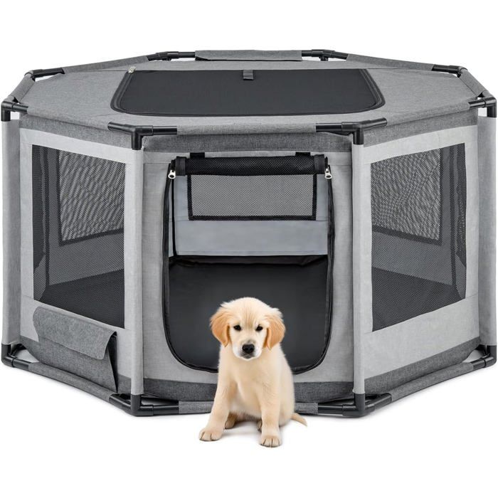 Parc pour chiens et chats - LIONTO - 112x112x62 cm - Tissu Oxford - Ouverture supérieure - Poche de rangement