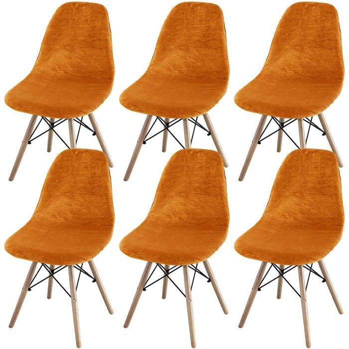 6Pcs Velours Housses de Chaise de Salle à Manger Scandinaves Extensible Couverture de Chaise sans Accoudoirs-orange