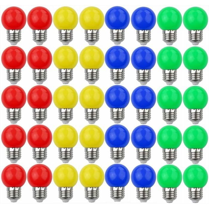 Ampoules LED Colorées E27 3W=30W Lumière Décorative et Design Rouge Jaune Bleu Vert - Paquet de 40 [Classe énergétique A+]