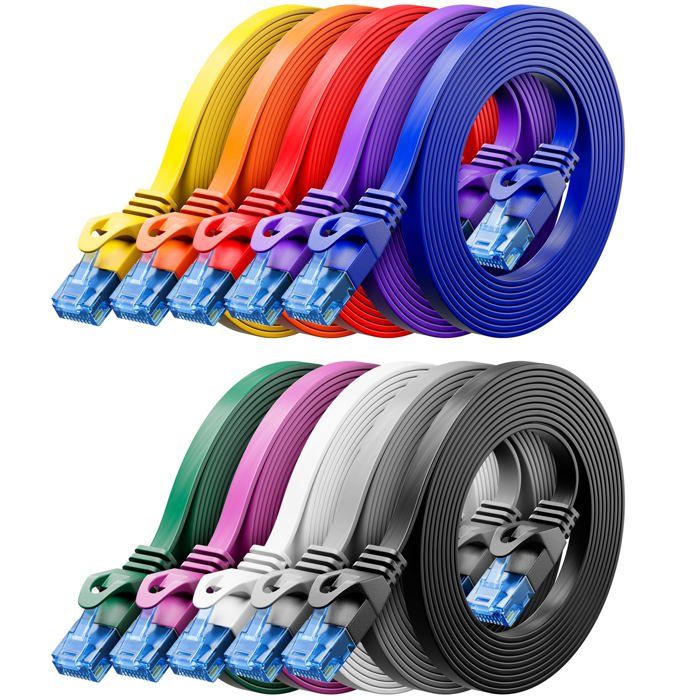 Câble réseau plat Cat6 KAL-Lot 10,0,25 m,RJ45,plat,1000 Mbps,LAN,coloré ...