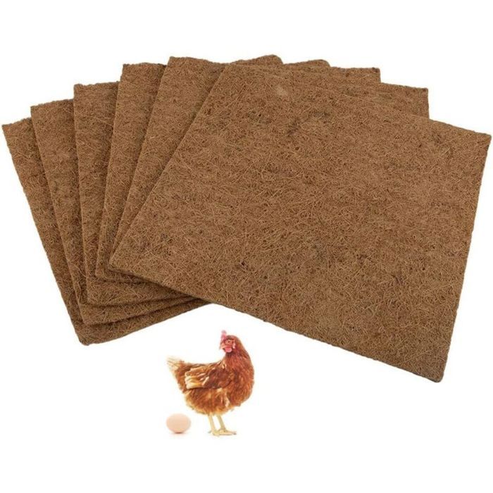 Tapis de nidification en fibre de coco - MICH - Lot de 6 - 20x20 cm - Réutilisables - Confort pour poules pondeuses