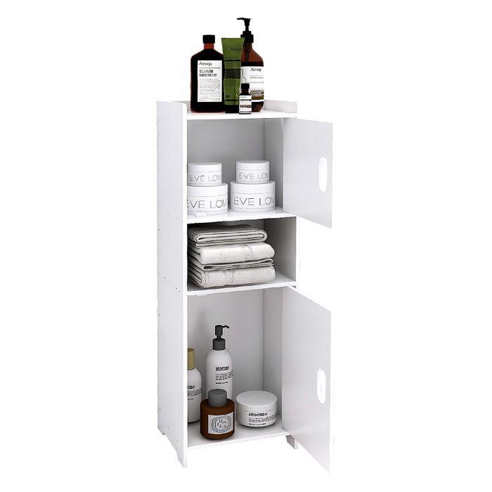 KEDIA Armoire de Salle de Bain à Double Porte Meuble de Rangement pour Salle de Bain Trois Niveaux Design Compact Peu Encombrant