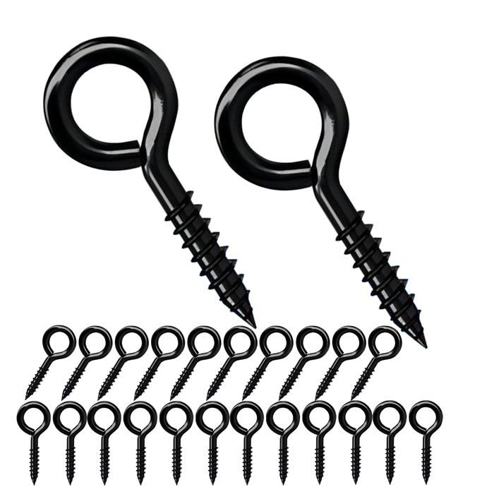 20 Pièces Vis à Oeillet 30mm Taraudeuse Oeillets Ronds Vis à Crochet en Métal Pour la Décoration Intérieure et Extérieure Noir