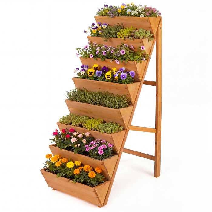 Jardinière sur Pieds à 8 Niveaux COSTWAY Potager Surélevé en Bois avec 8 Etagess en Forme dEscalier pour Fleurs Légumes Orange