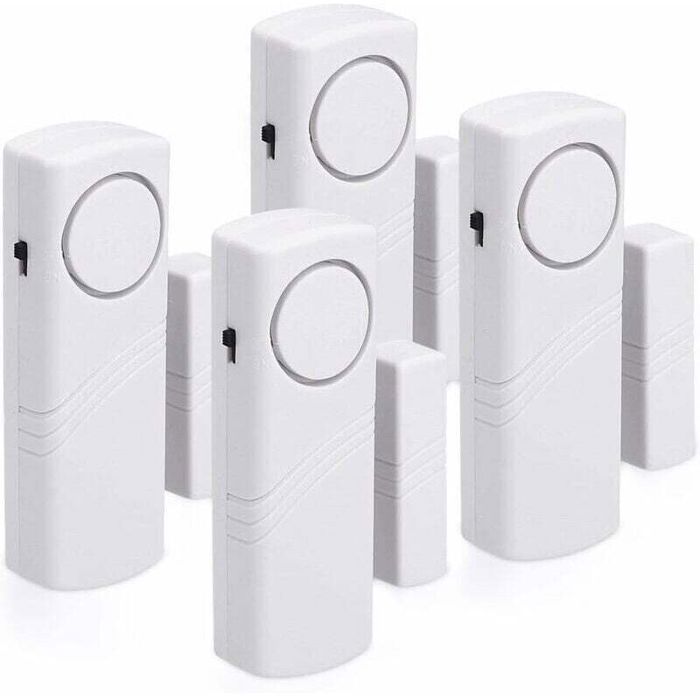 Alarme Porte et Fenêtre Lot 4x Alarme Sans Fil Anti Intrusion Sécurité Maison Contre Cambriolage Fonctionnement Magnétique