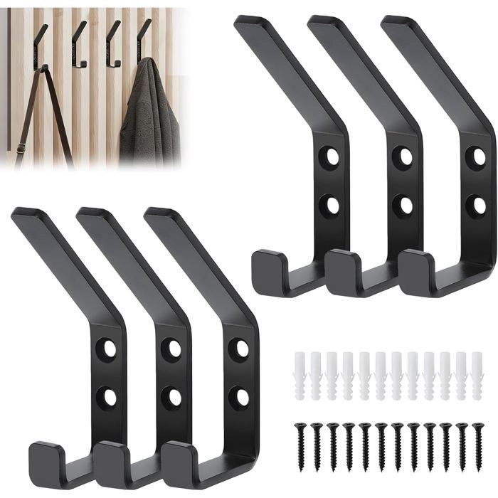 Crochets pour panneaux acoustiques - ESTAMPILLE - Lot de 6 - Noir - Acier au carbone - Double crochet - Montage mural
