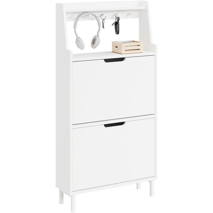 Meuble à chaussures blanc - SoBuy - Dimensions 60×19×119 cm - Deux portes battantes