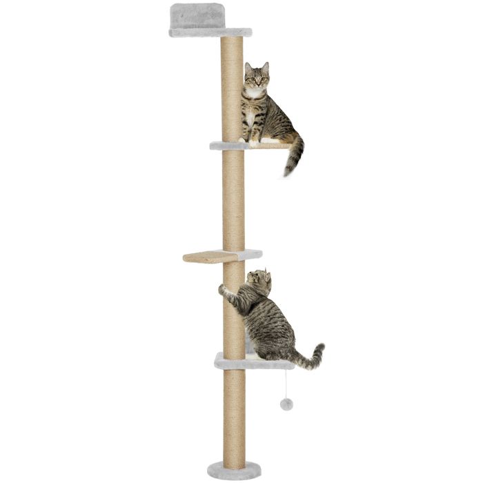 Étagères murales pour chat - PawHut - 4 plateformes descalade poteau à griffer - panneau de particules - 48x21x180cm - gris clair
