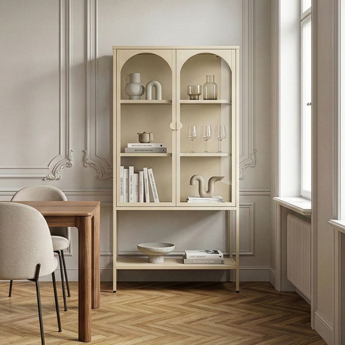 Armoire vitrine Klippestad acier verre trempé 160 x 80 x 35 cm camel
