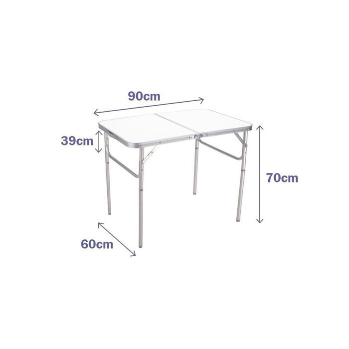Table pliable - MARBUENO - 90 x 70 x 60 cm - Aluminium - Blanc - Pliable