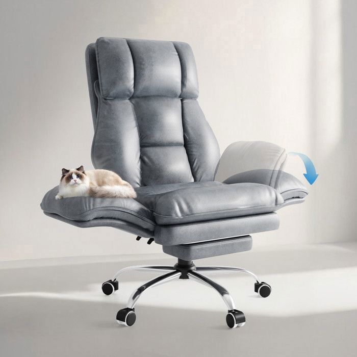 Chaise Gaming Pivotante+Accoudoirs Rabattables+dossier Haut Inclinable à 135° -Chaise de Bureau Ergonomiquegris