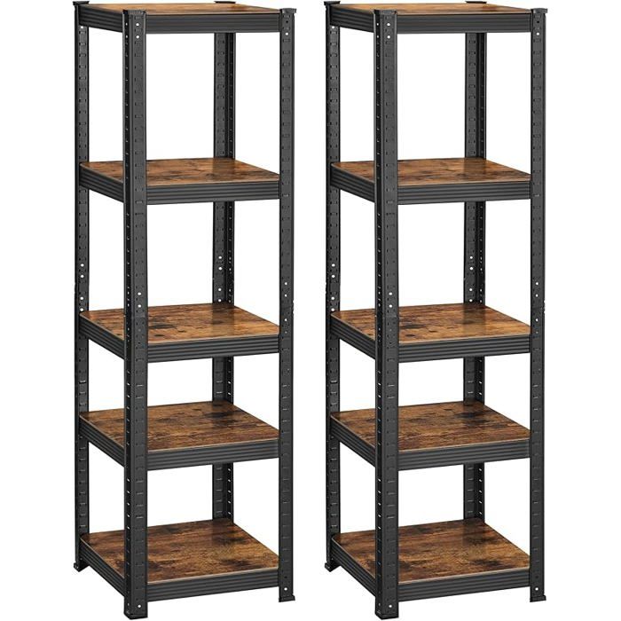 Lot de 2 Étagère de Rangement à 5 Niveaux 37 x 37 x 150 cm Capacité 400 kg Planches Réglables Marron Rustique MEUBLE A EPICES
