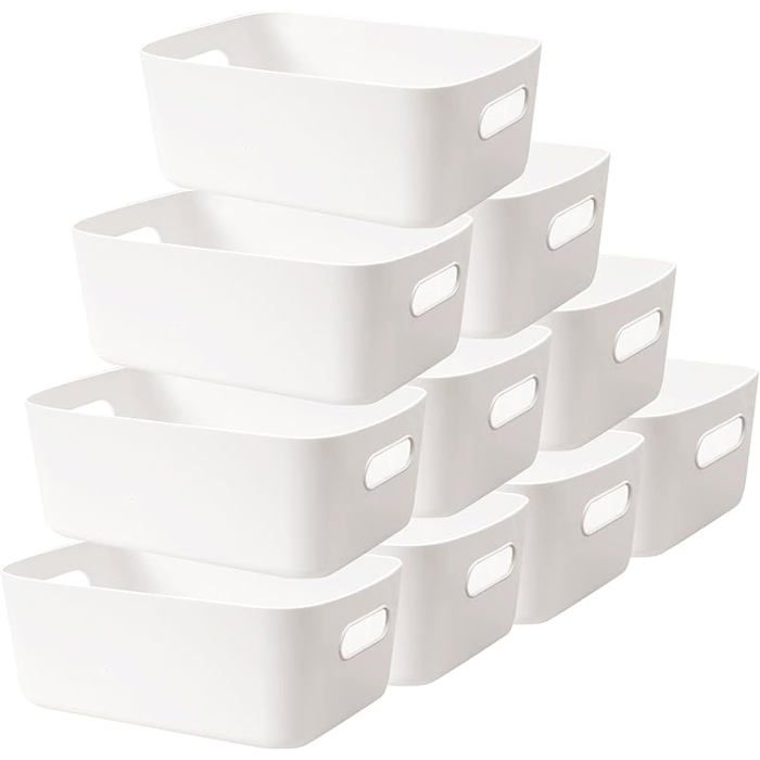 Panier Plastqiue Rangement avec Poignées 10pcs Boite de Rangement Salle de Bain Bac Rangement Blanc - 30 Cm - Lot d MEUBLE A EPICES