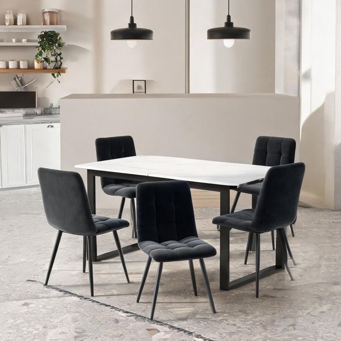 Ensemble table à rallonge et 4 chaises MDF blanc design contemporain coin repas polyvalent